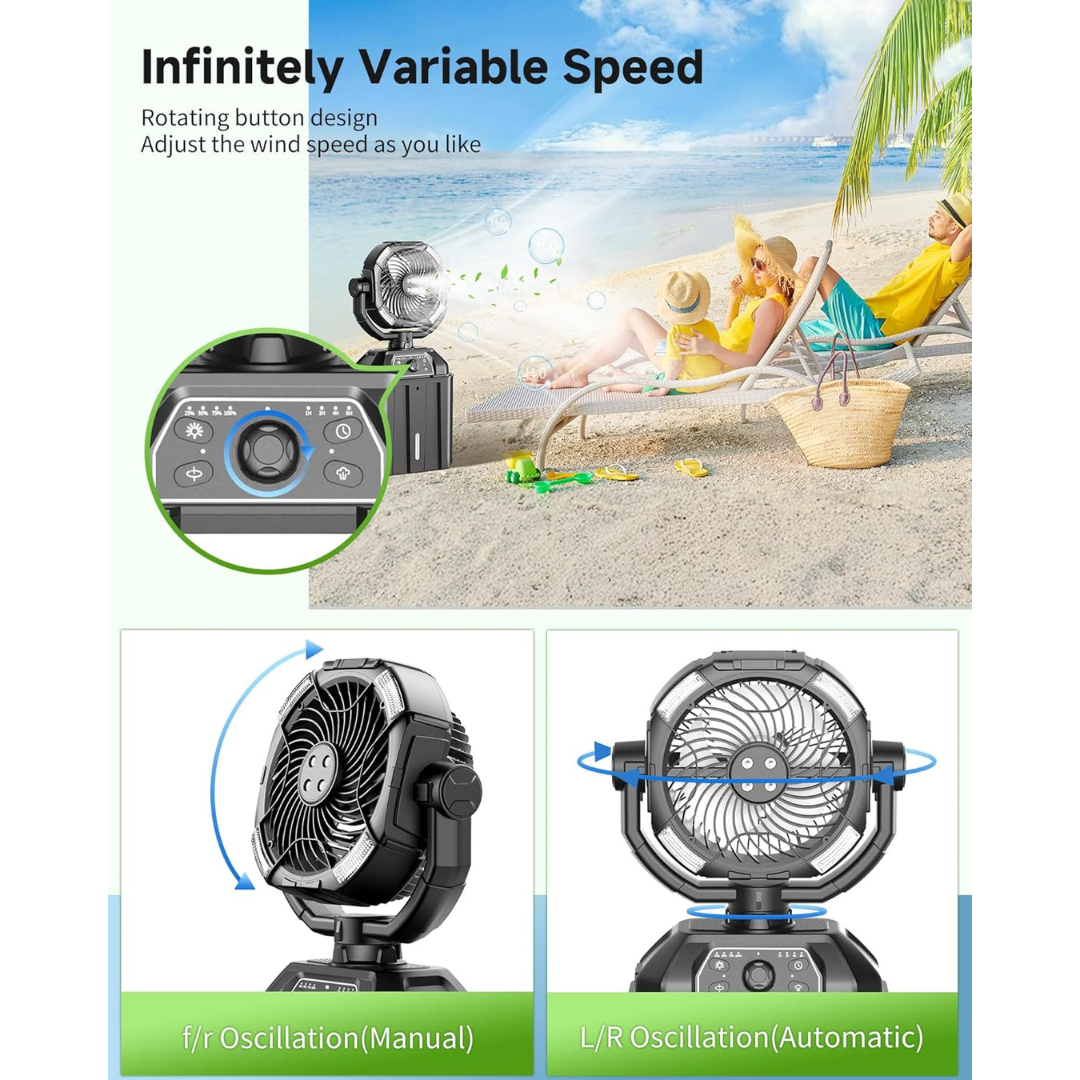 Misting fan with 7L bucket 90°Oscillating - 4 Spray Mister 25000mAh Rechargeable fan-Aldronix