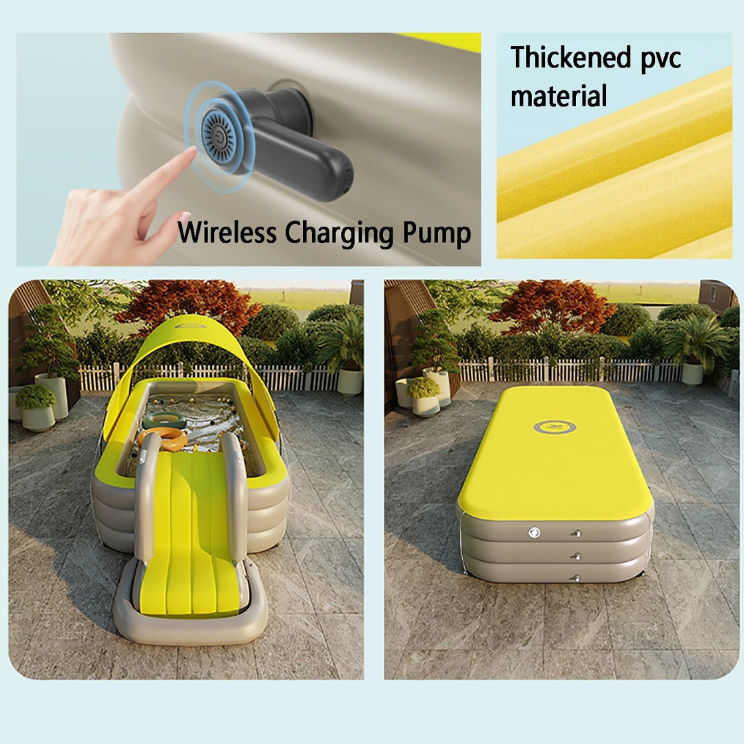 Full-Sized Inflatable Kiddie Pool with slide and sunshade-Aldronix