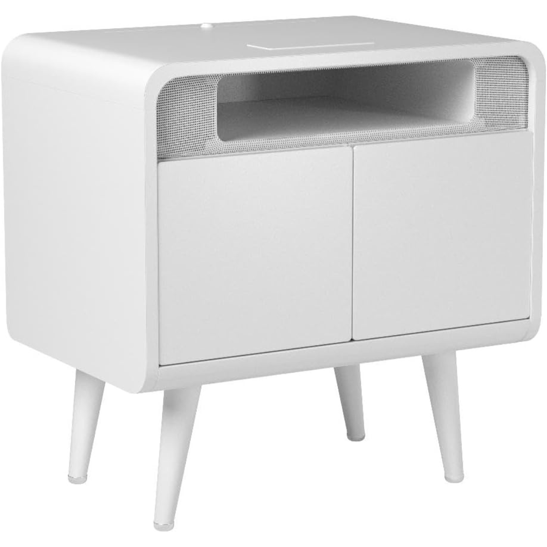 Smart Side/Nightstand Table - with Cooling Drawer, Wireless Charging, Bluetooth Speakers, USB-C and 120V outlets, LED Light-Aldronix