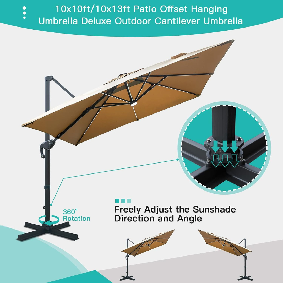 LED Solar Patio Umbrella -360°Rotation-Aldronix