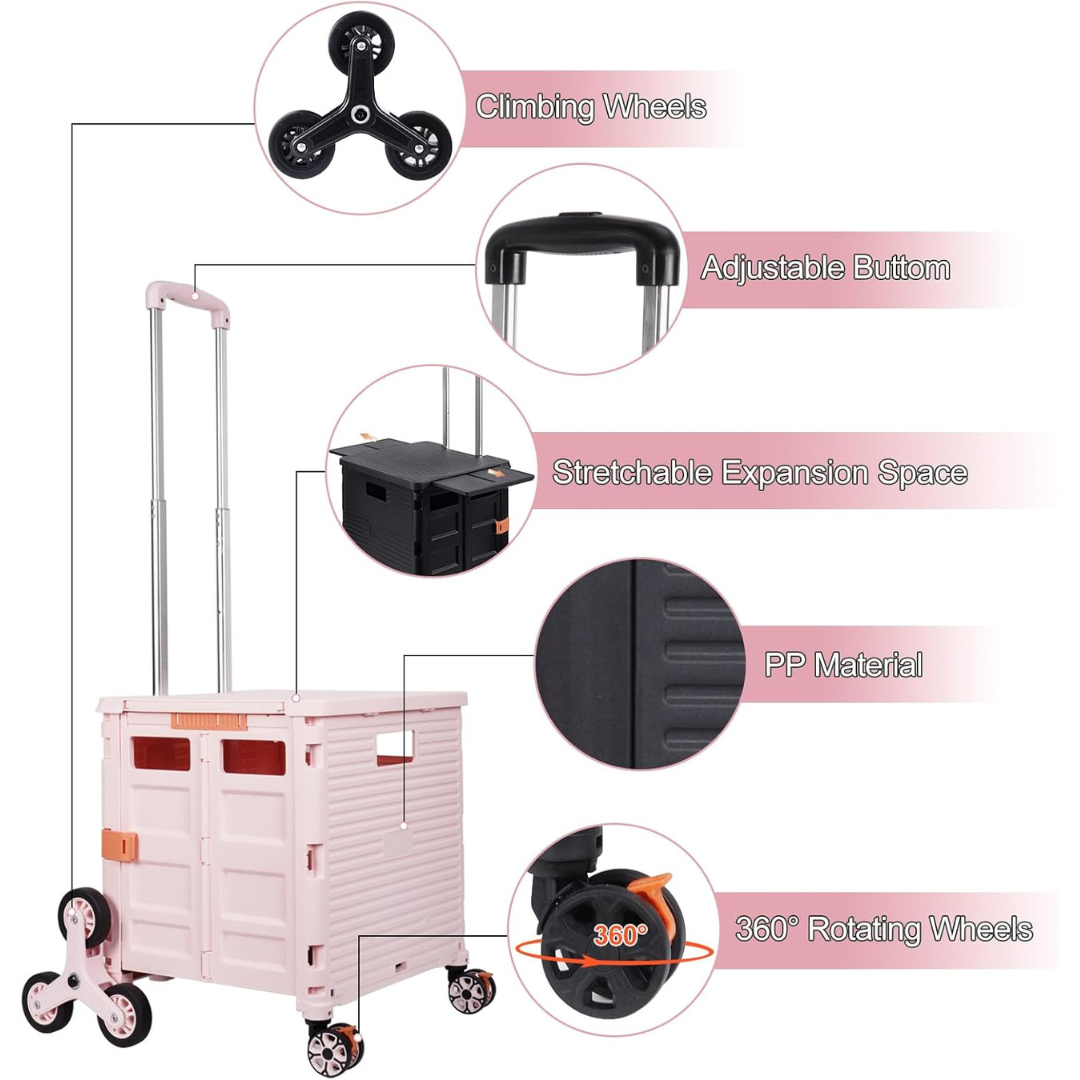 Folding Portable Rolling Crate Handcart - Heavy Duty Collapsible Basket-Aldronix