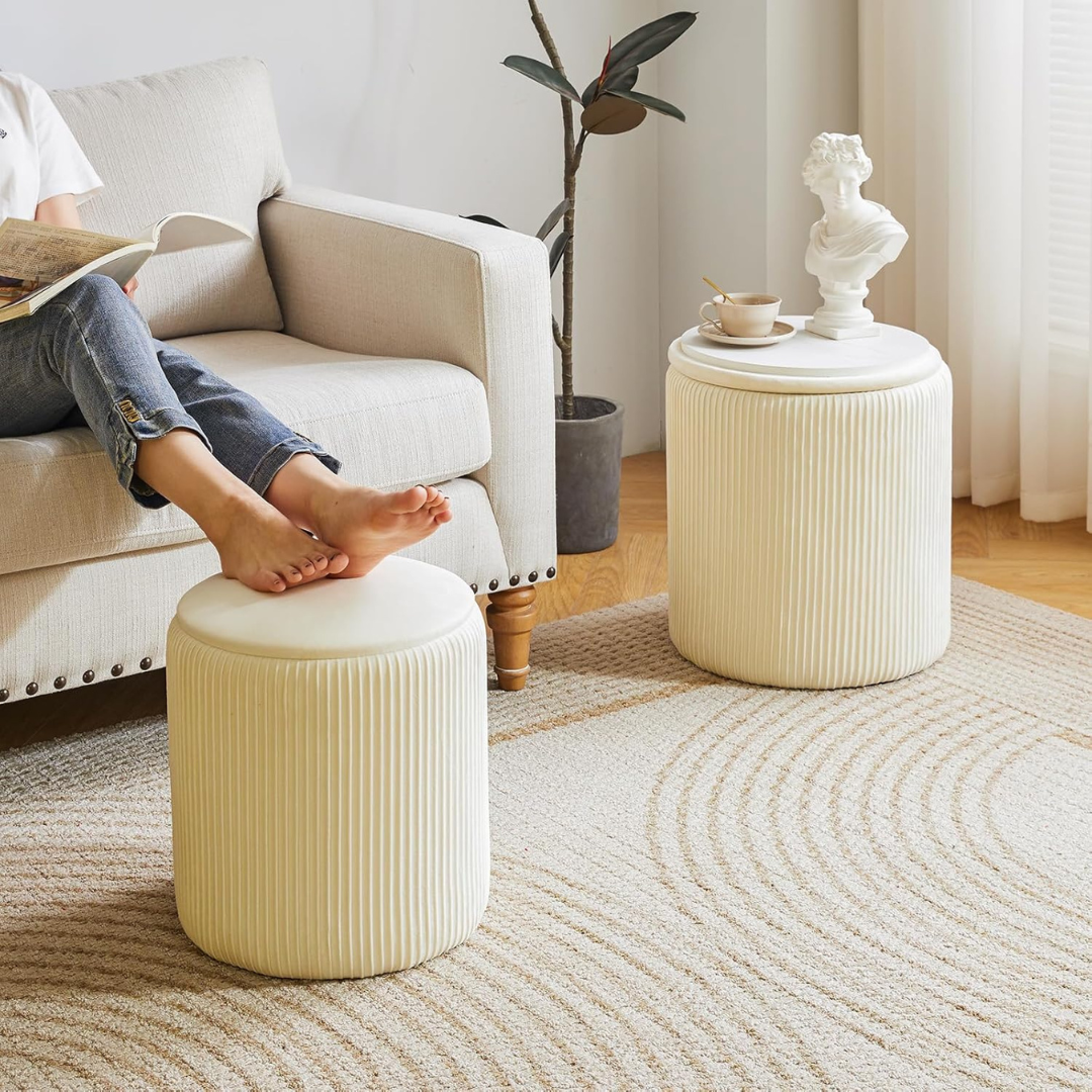 Set of 2 Round Ottoman with Storage-Aldronix