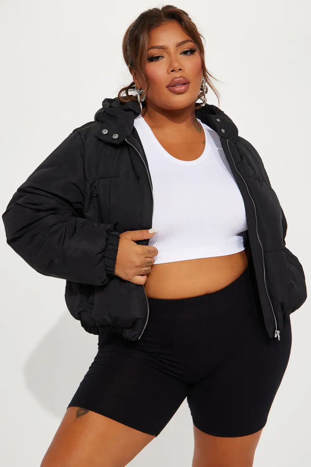 Can't Be Beat Cropped Puffer Jacket - Black-Aldronix