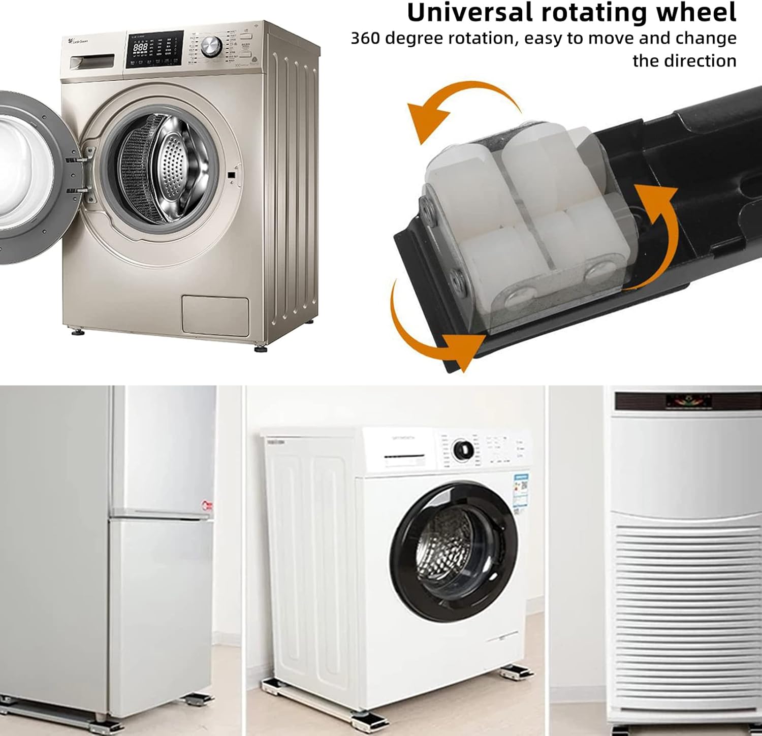 Washing Machine Base Frame with Wheels, Refrigerator Refrigerator Plate, Furniture Roller Guide, Adjustable 45-72 cm, Bear Load 700 kg, Stable and Non-Slip, for Washing Machines, Dryers-Aldronix
