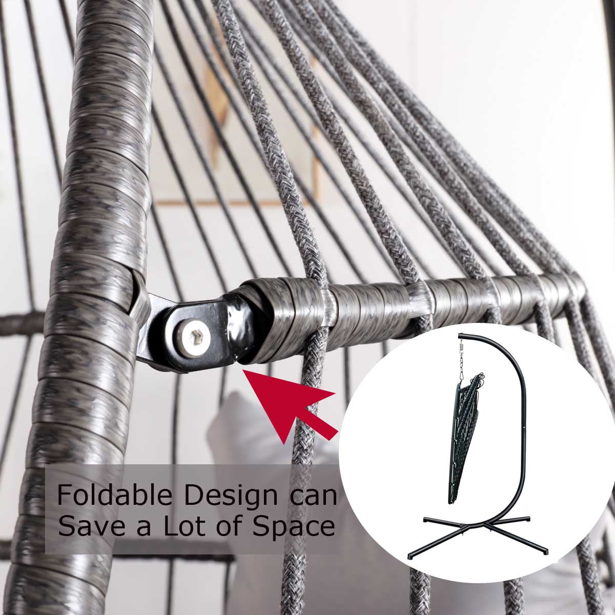 Swing Egg Chair Hanging Chair With Stand Grey Color 350 lbs Maximum Weight Foldable-Aldronix