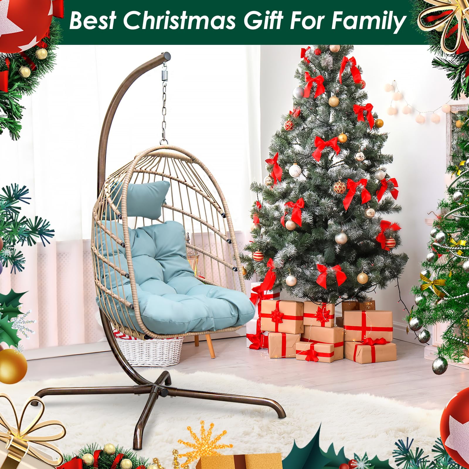 Swing Egg Chair Hanging Chair With Stand Grey Color 350 lbs Maximum Weight Foldable-Aldronix