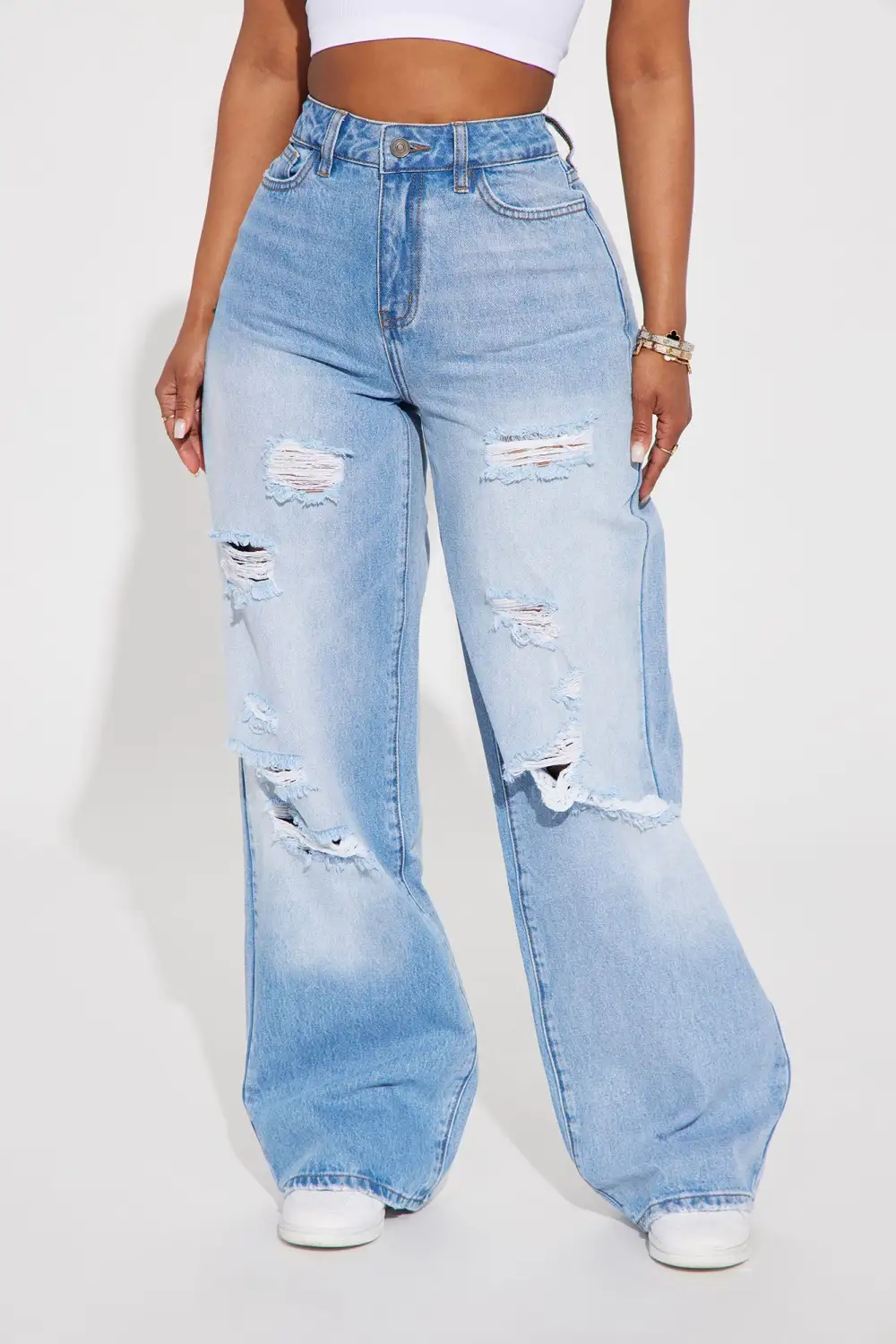 Left Him On Read Non Stretch Wide Leg Jeans - Medium Wash-Aldronix