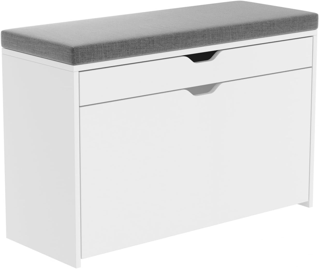  Shoe Storage Bench with 3-Tier Flip Drawer, Shoe Rack Bench with Adjustable Shelves & Hidden Storage Space, Shoe Organizer for Entryway, Hallway, Living Room, White-Aldronix