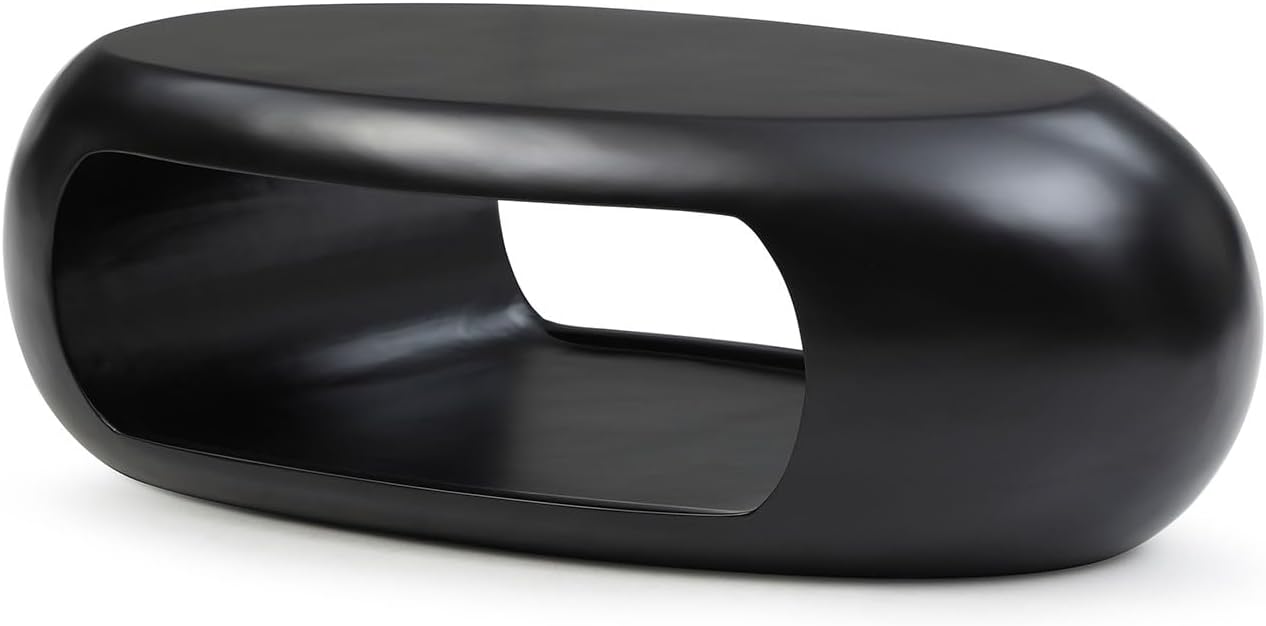 Nesting Coffee Table Set of 2, Round & Crescent Moon Wooden Coffee Tables, Modern Luxury Accent End Tea Table for Living Room Apartment (Black-Round)-Aldronix