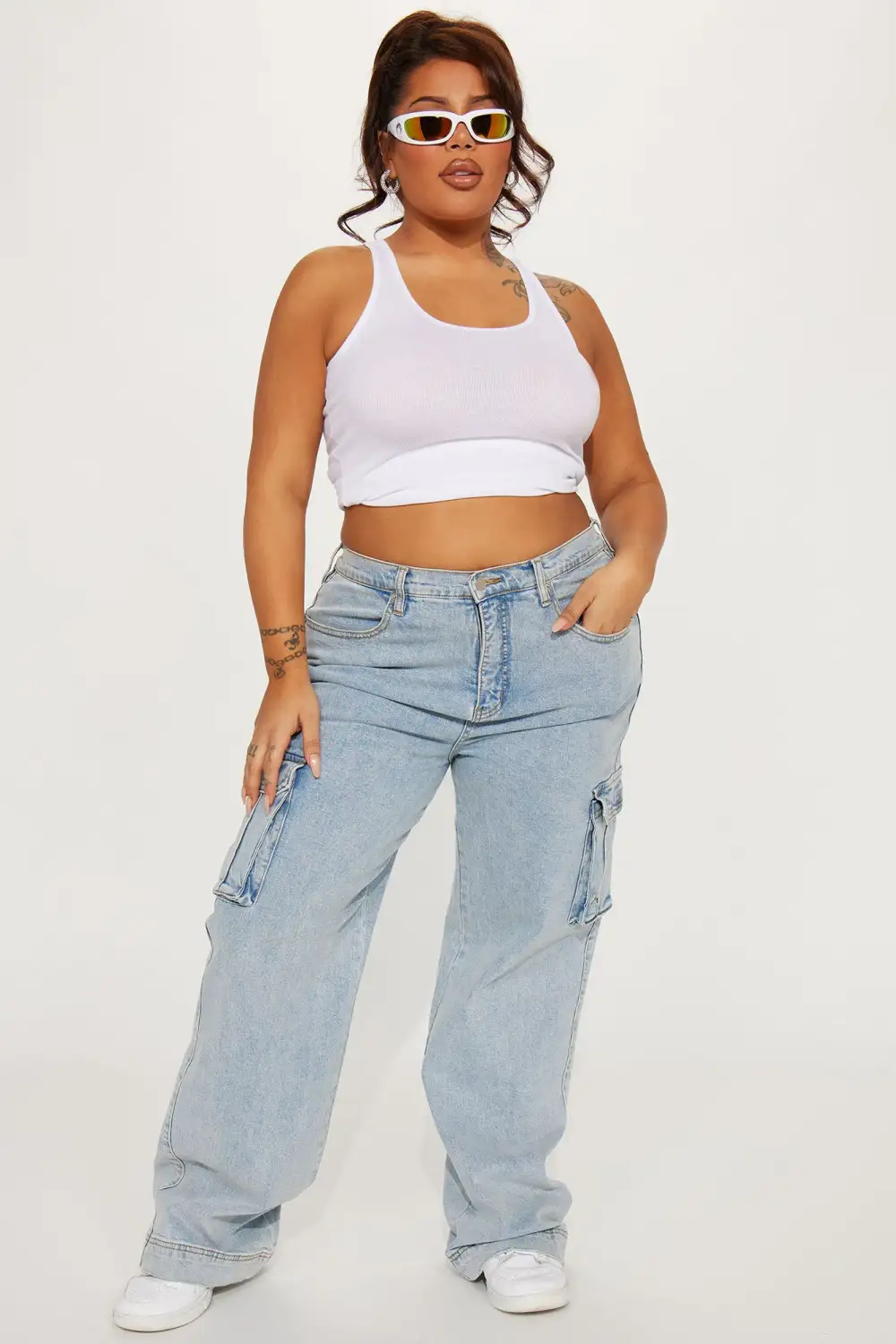 Just A Fling Stretch Straight Leg Cargo Jean - Light Wash-Aldronix