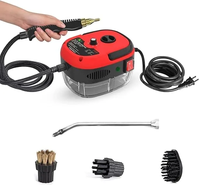 2500W Handheld Steam Cleaner High Temperature Pressurized Steam Cleaning Machine Portable Car Steamer with Brush Heads (Red)-Aldronix