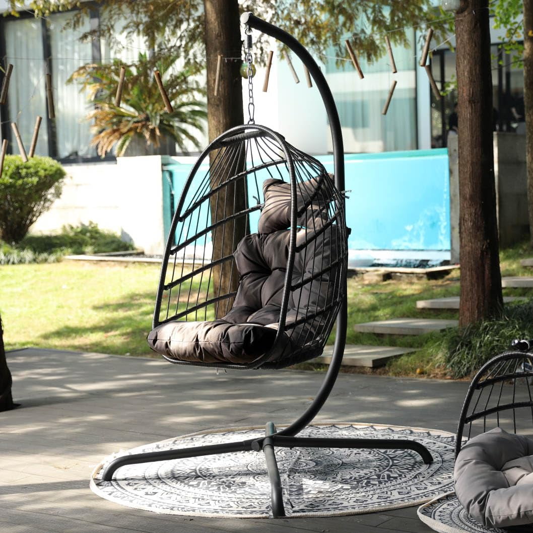 Swing Egg Chair Hanging Chair With Stand Grey Color 350 lbs Maximum Weight Foldable-Aldronix