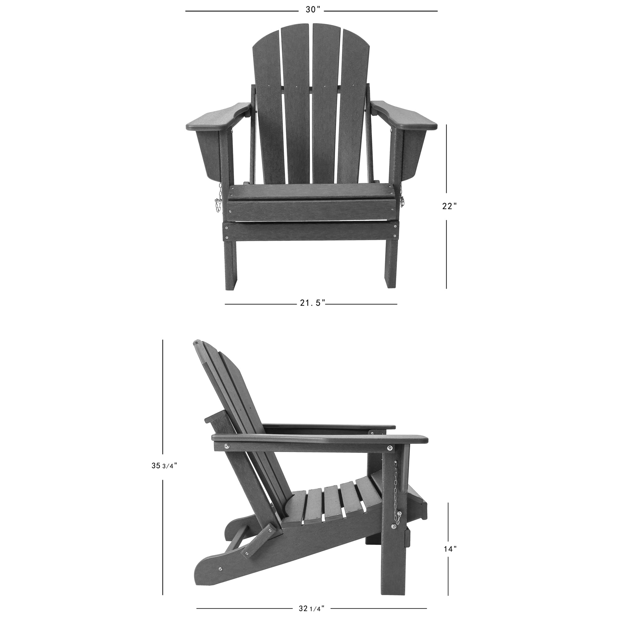 Outdoor Folding HDPE Adirondack Chair, Patio Seat, Weather Resistant, Weathered Wood-Aldronix
