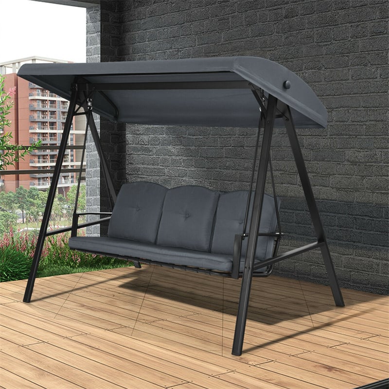 3-Seat Outdoor Porch Swing with Adjustable Tilt Canopy & Removable Cushions-Aldronix