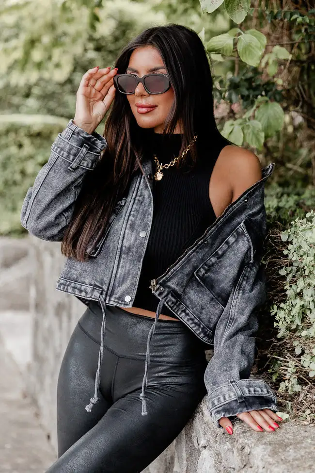It's Your Choice Black Acid Washed Cropped Denim Jacket-Aldronix