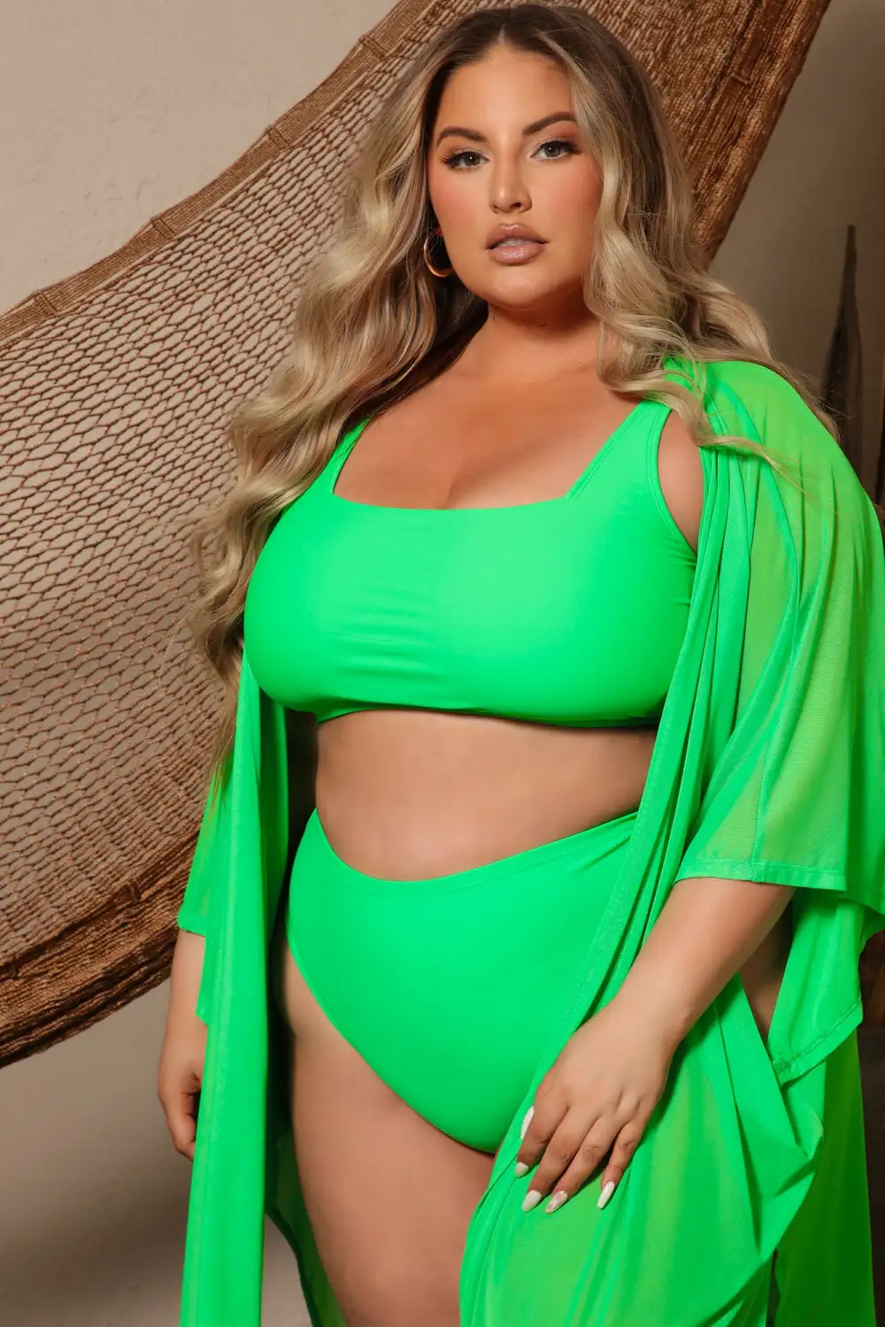 Maui Mix And Match Mesh Cover Up Kimono - Kelly Green-Aldronix