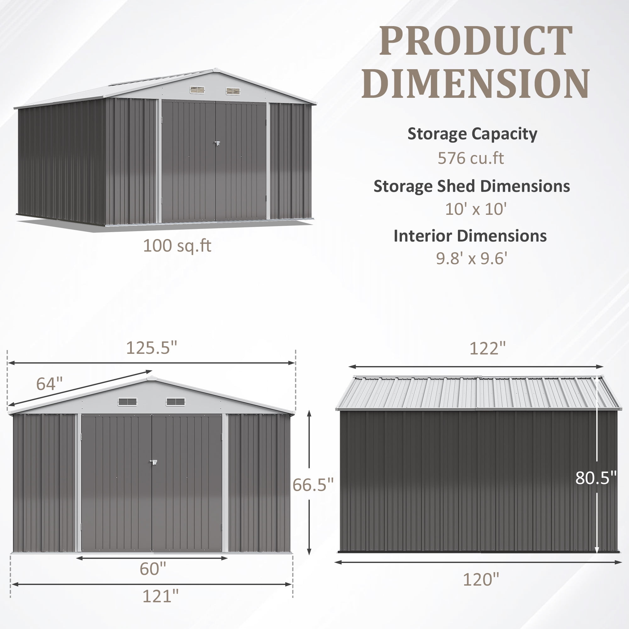 8'x10' Patio Metal Storage Shed Outdoor Storage Shed with Lockable Door Tool Storage Shed for Backyard,Brown-Aldronix
