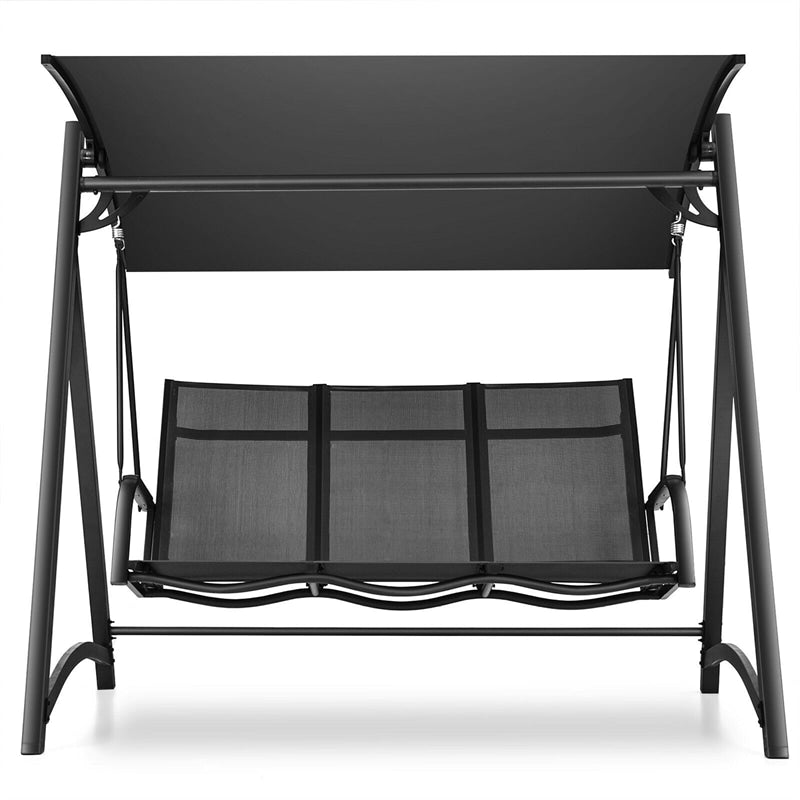 3 Person Aluminum Outdoor Porch Swing Chair with Adjustable Canopy-Aldronix