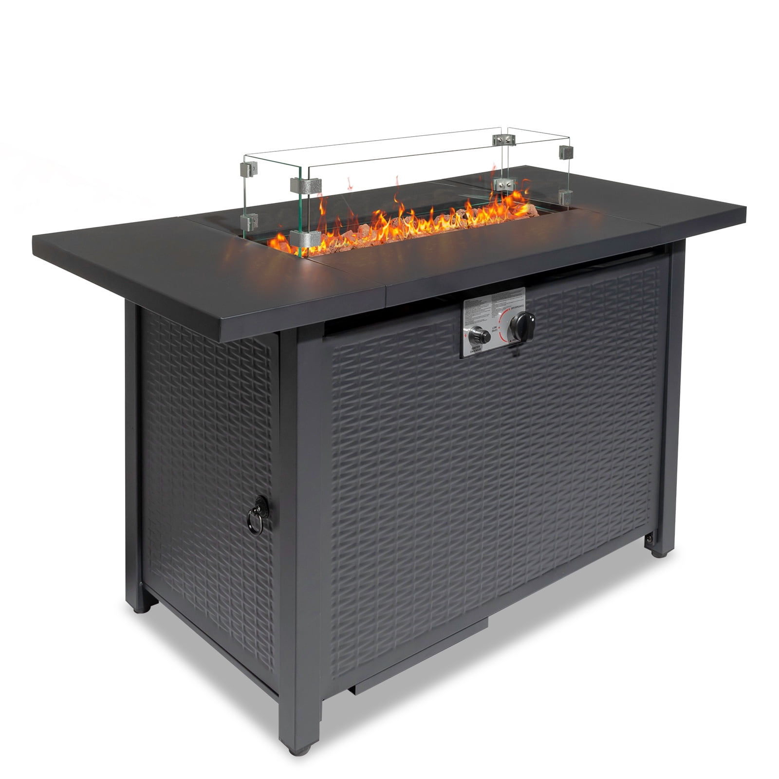 Square Propane Fire Pit Table, Outdoor Gas Fire Pit Table with Lava Rocks and Lid, Gas Heater for Bonfire Patio Garden Backyard, 28-Inch 50,000 BTU Auto-Ignition Fire Table, CSA Certification-Aldronix