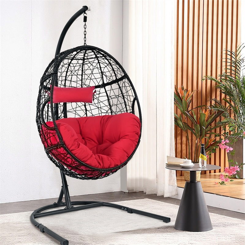 Outdoor Hanging Egg Chair Swing Hammock Chair Set with Stand & Cushion-Aldronix