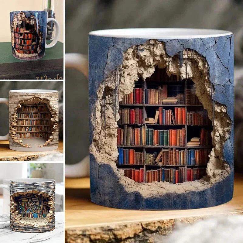 3D Library Bookshelf Mug, Coffee Mugs Gift for Book Lovers-Aldronix