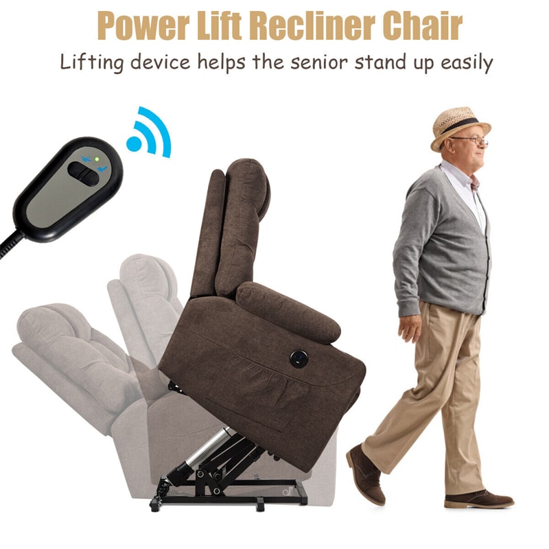 Power Lift Recliner Chair Fabric Electric Massage Reclining Sofa Elderly Lift Chair with 8 Point Massage Lumbar Heat USB Charge Port-Aldronix
