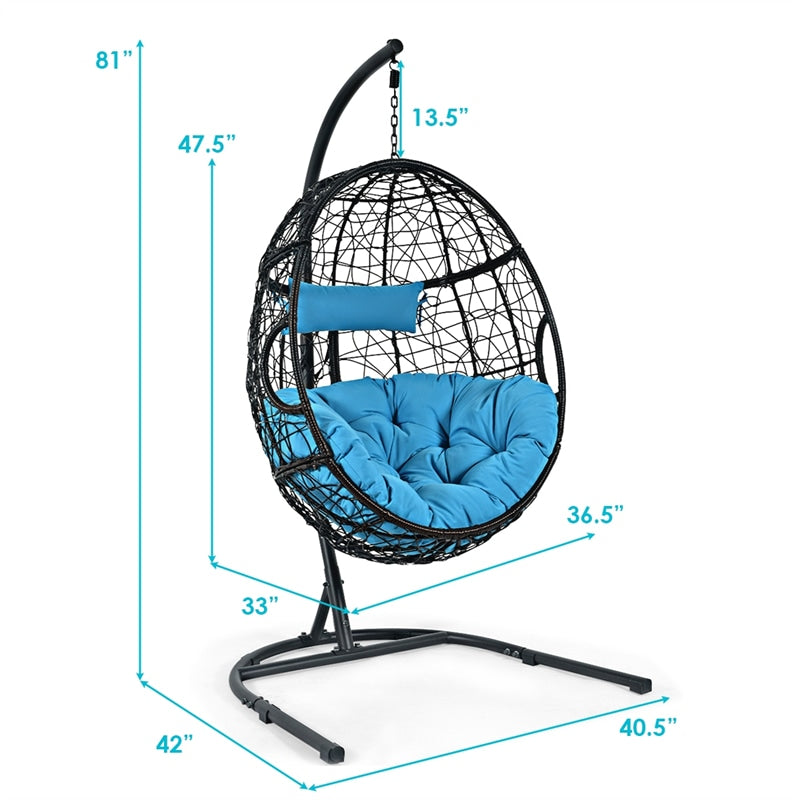 Outdoor Hanging Egg Chair Swing Hammock Chair Set with Stand & Cushion-Aldronix