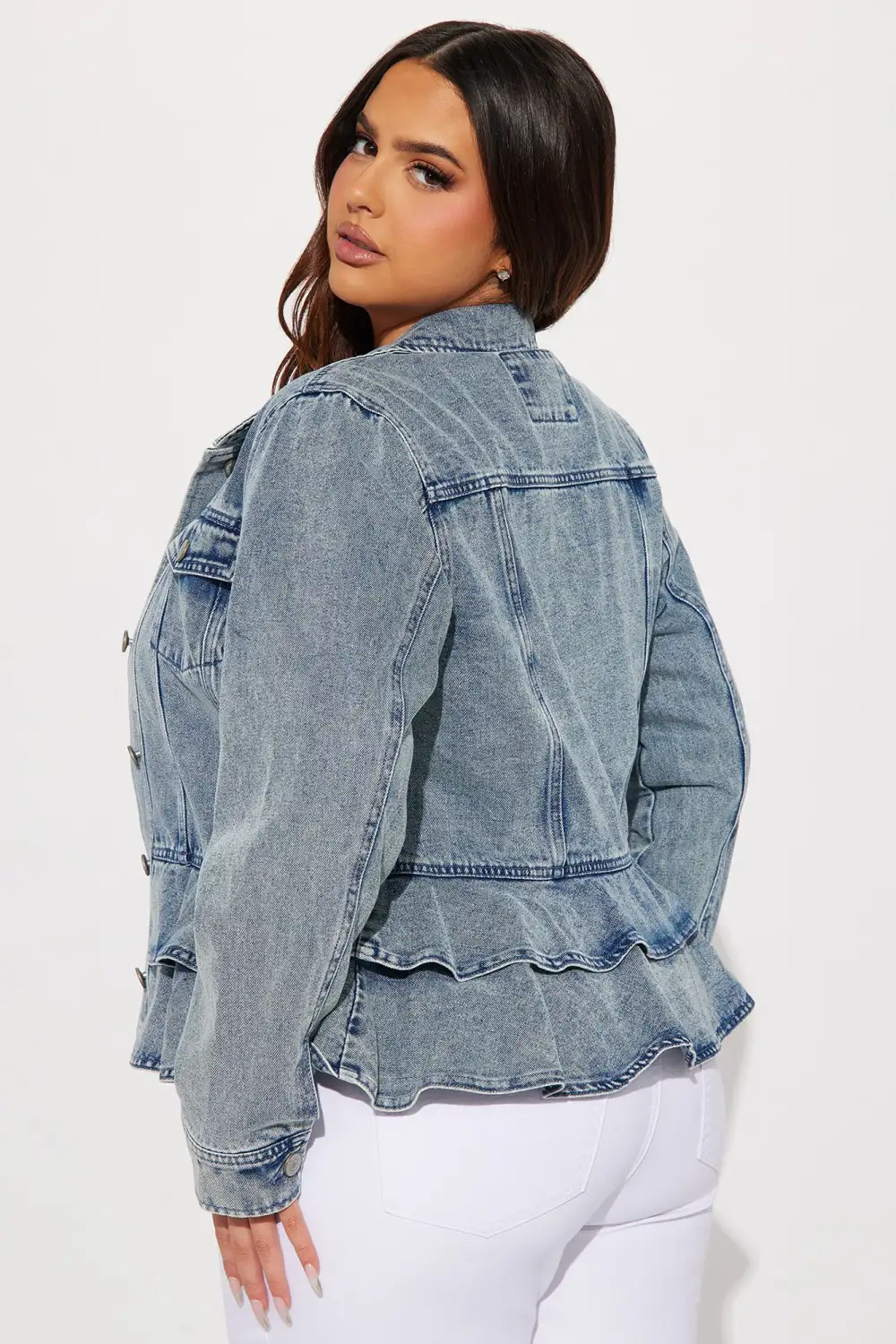 Sweetheart Peplum Denim Jacket - Medium Wash-Aldronix