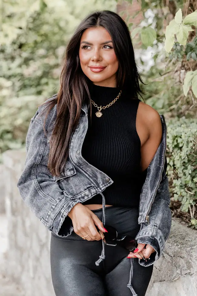 It's Your Choice Black Acid Washed Cropped Denim Jacket-Aldronix