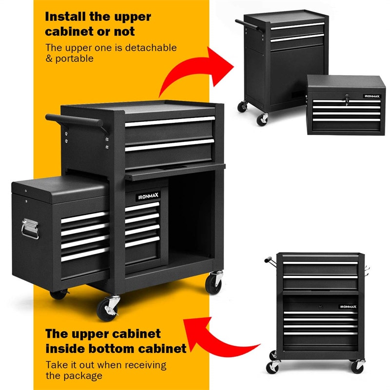 6-Drawer Rolling Tool Chest 3-in-1 Tool Storage Cabinet with Auto Locking System & Lockable Wheels-Aldronix