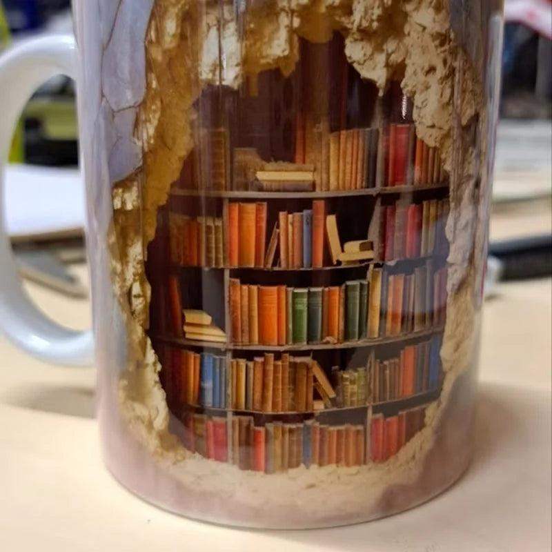 3D Library Bookshelf Mug, Coffee Mugs Gift for Book Lovers-Aldronix