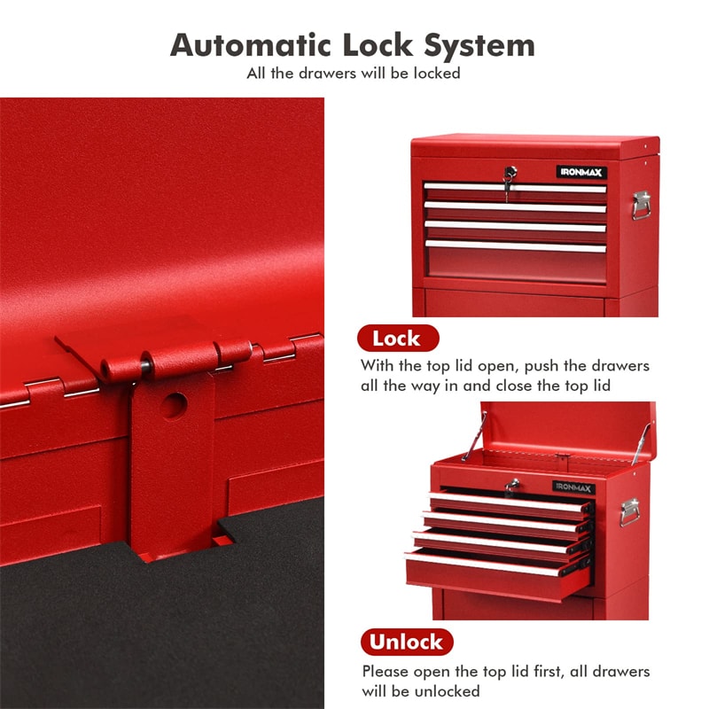 6-Drawer Rolling Tool Chest 3-in-1 Tool Storage Cabinet with Auto Locking System & Lockable Wheels-Aldronix