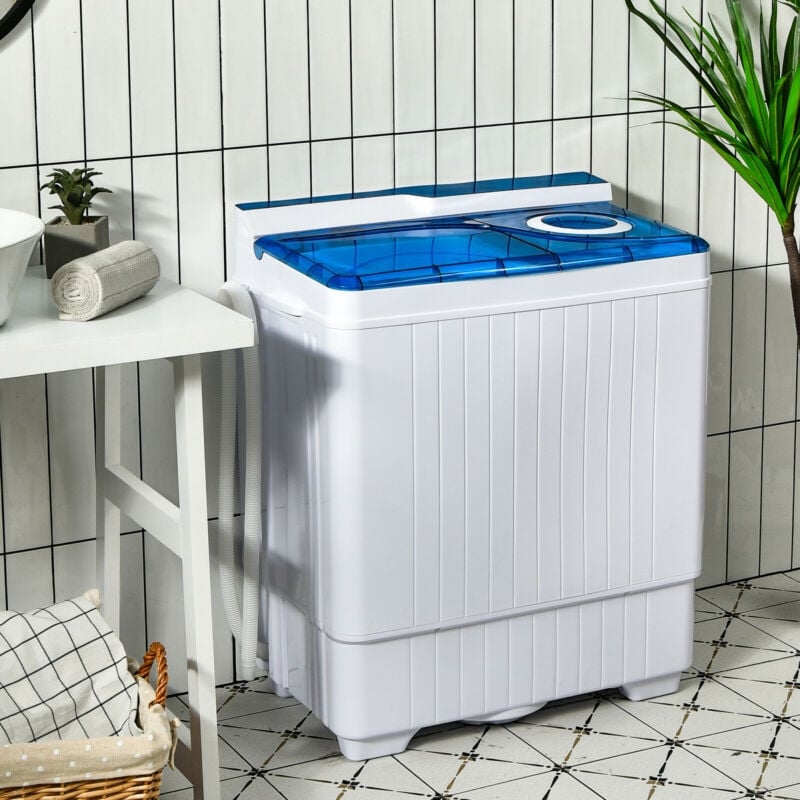26lbs Portable Semi-automatic Washing Machine with Built-in Drain Pump Twin Tub Washer Dryer Combo-Aldronix
