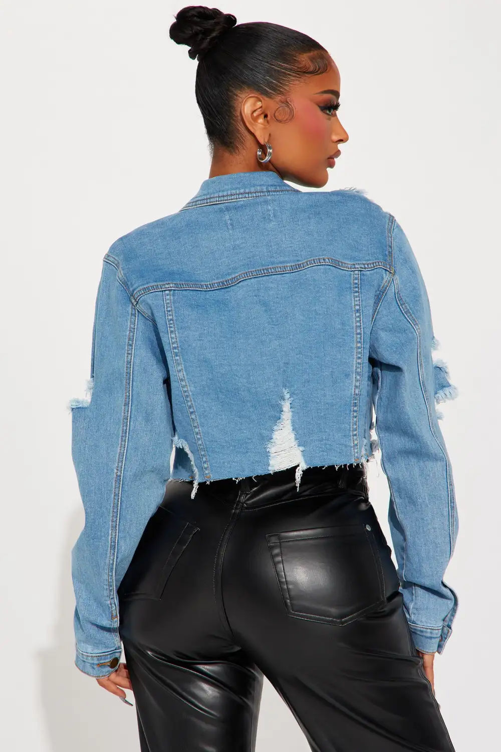 All Torn Up Crop Denim Jacket - Medium Wash-Aldronix