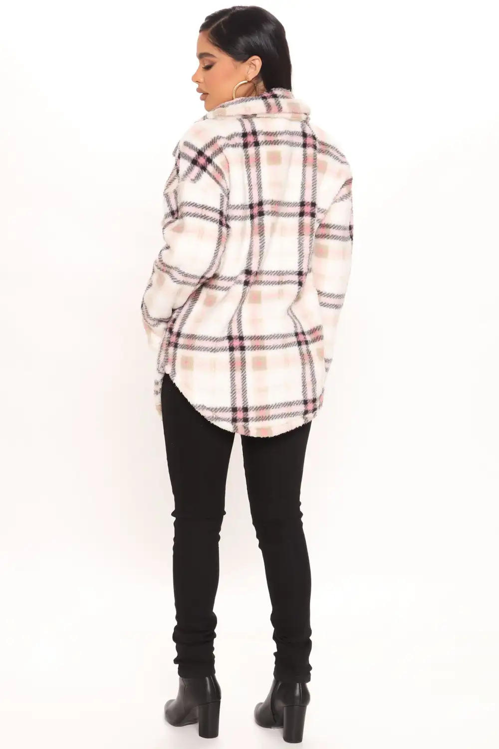 Shirt Jacket Sherpa Shacket - Pink/combo-Aldronix