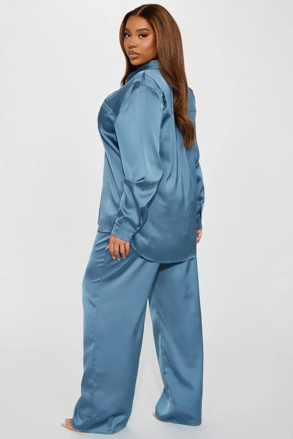 Makenzie Satin Pant Set - Blue-Aldronix