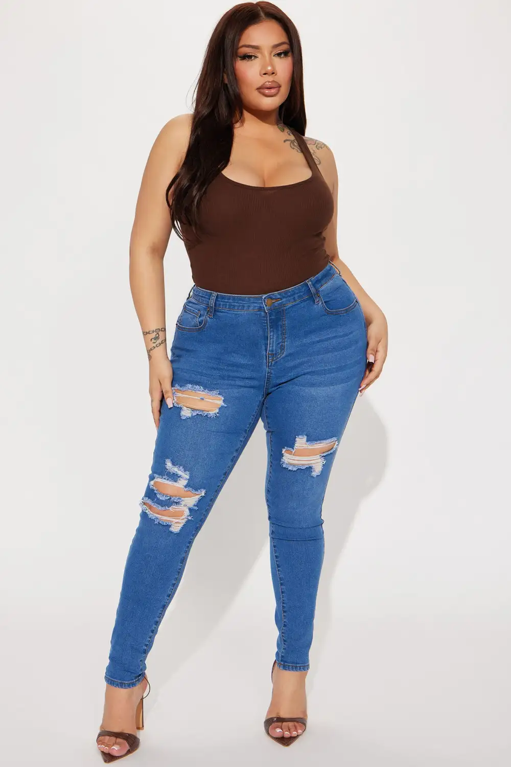 Molly Mid Rise Ripped Stretch Skinny Jeans - Medium Wash-Aldronix