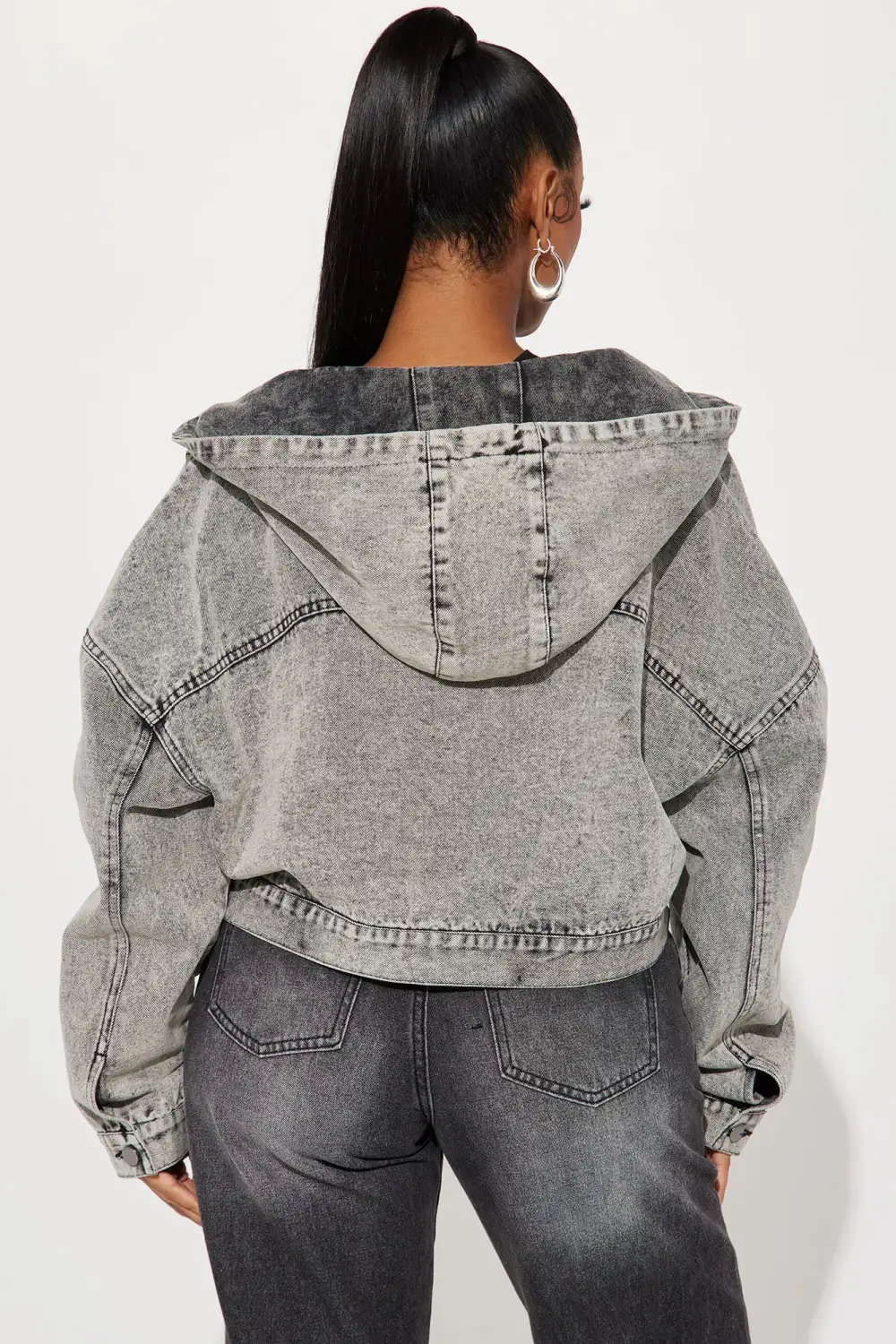 No Explanation Hooded Denim Jacket - Acid Wash Grey-Aldronix