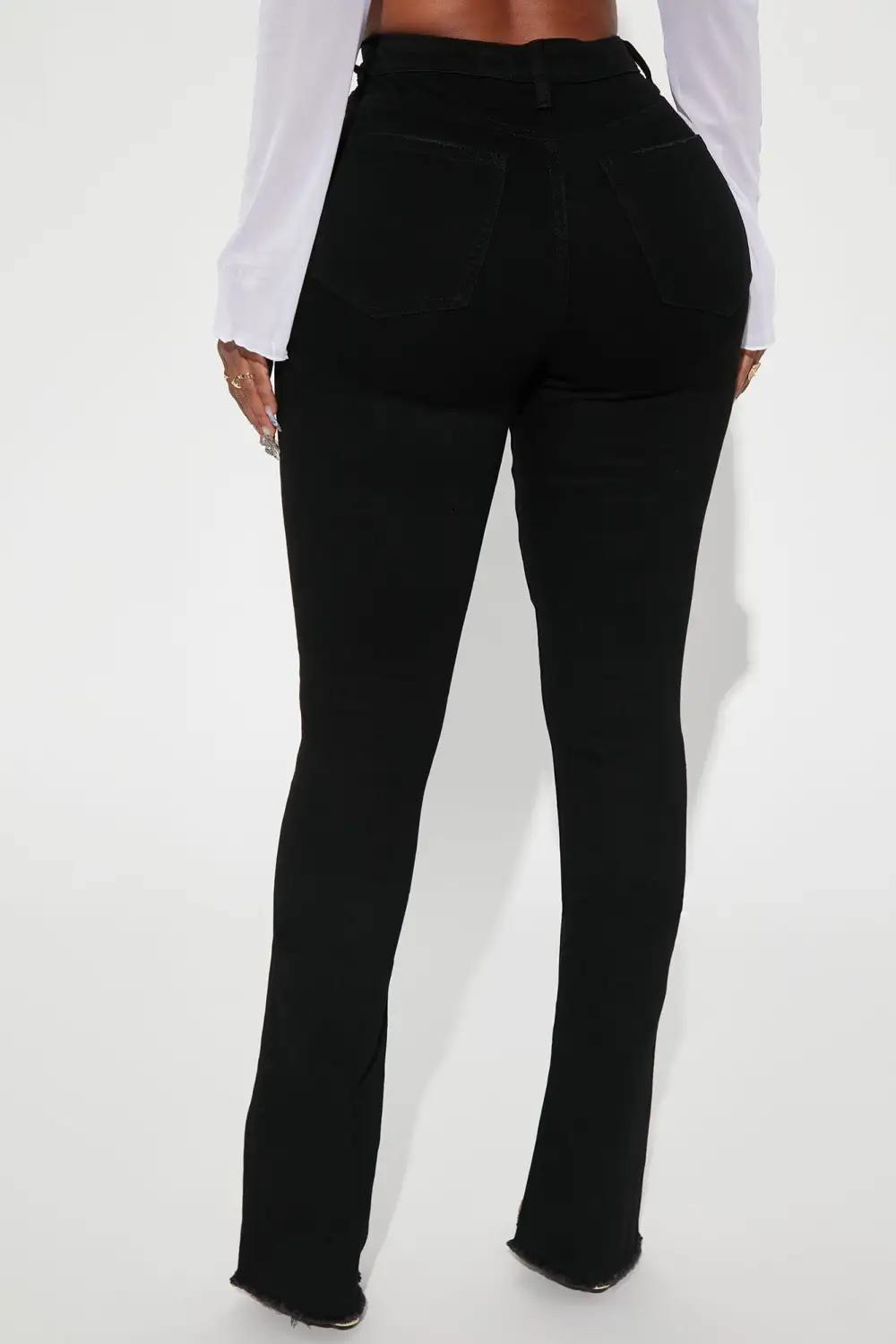 After Dark Ripped High Rise Stretch Bootcut Jeans - Black-Aldronix