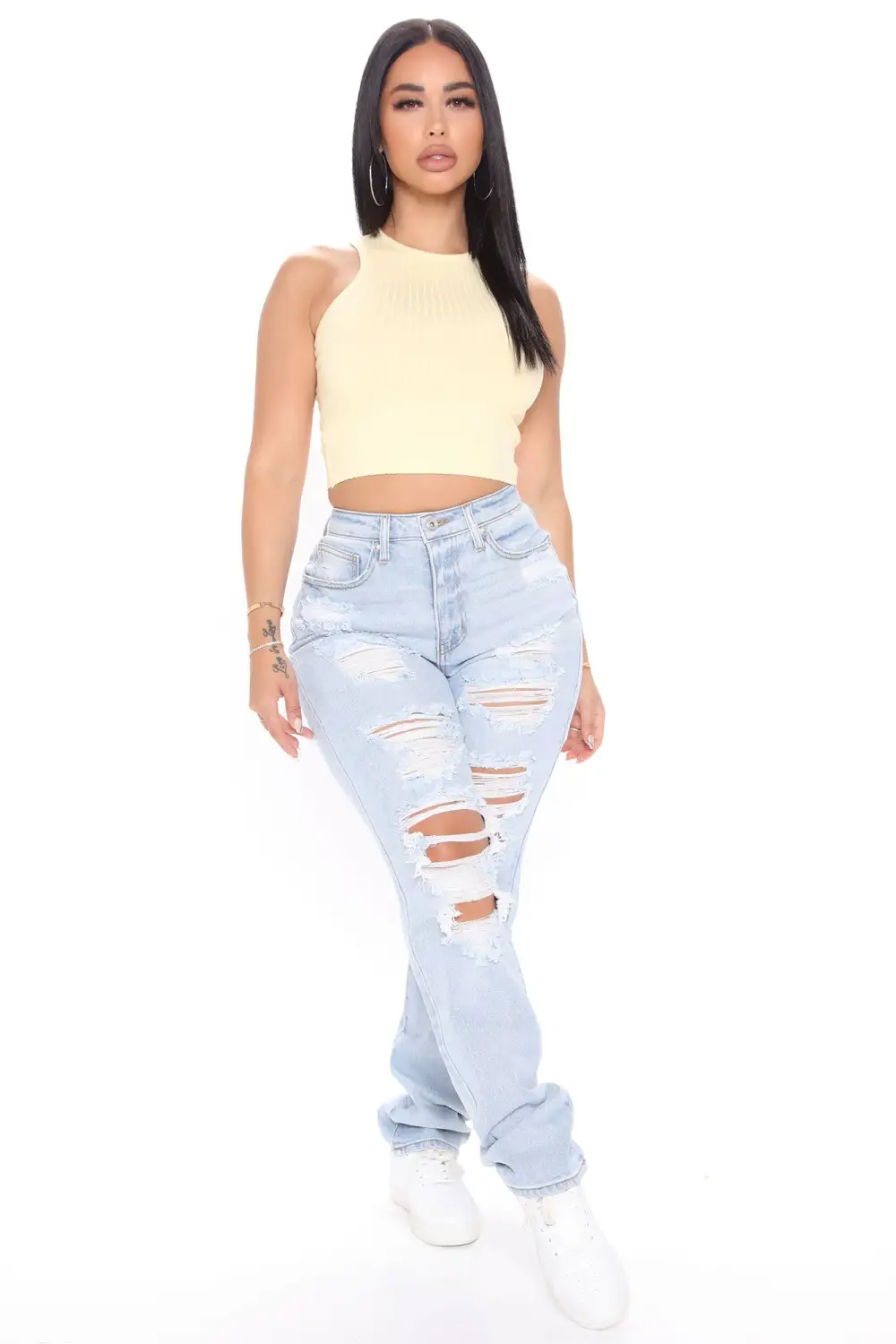 Favorite Getaway Destroyed Straight Leg Jeans - Light Blue Wash-Aldronix