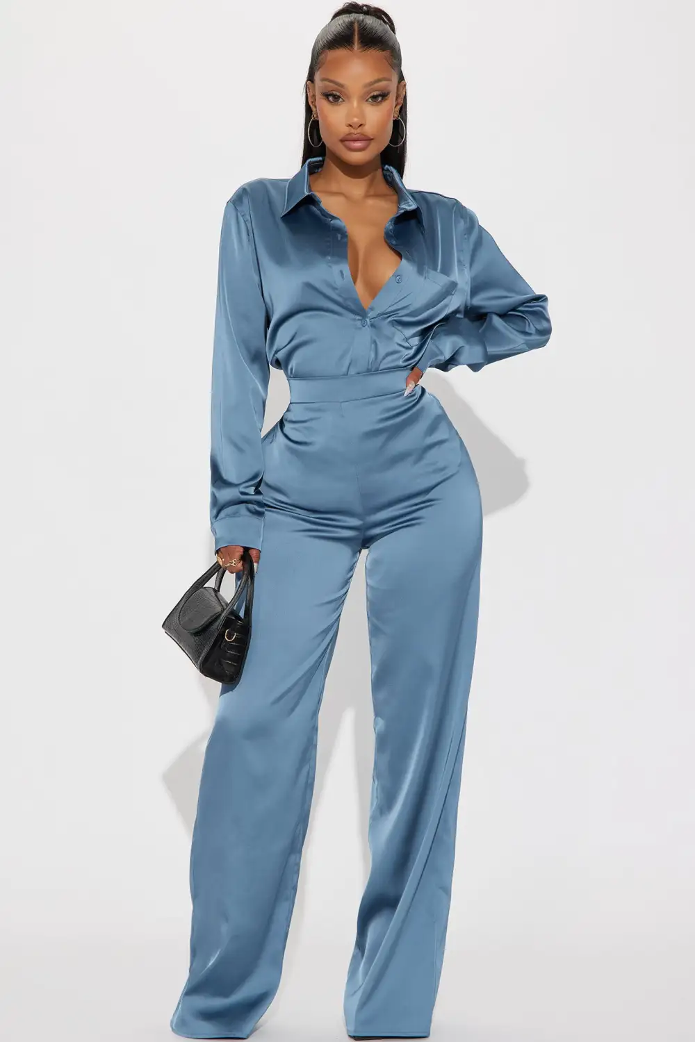 Makenzie Satin Pant Set - Blue-Aldronix