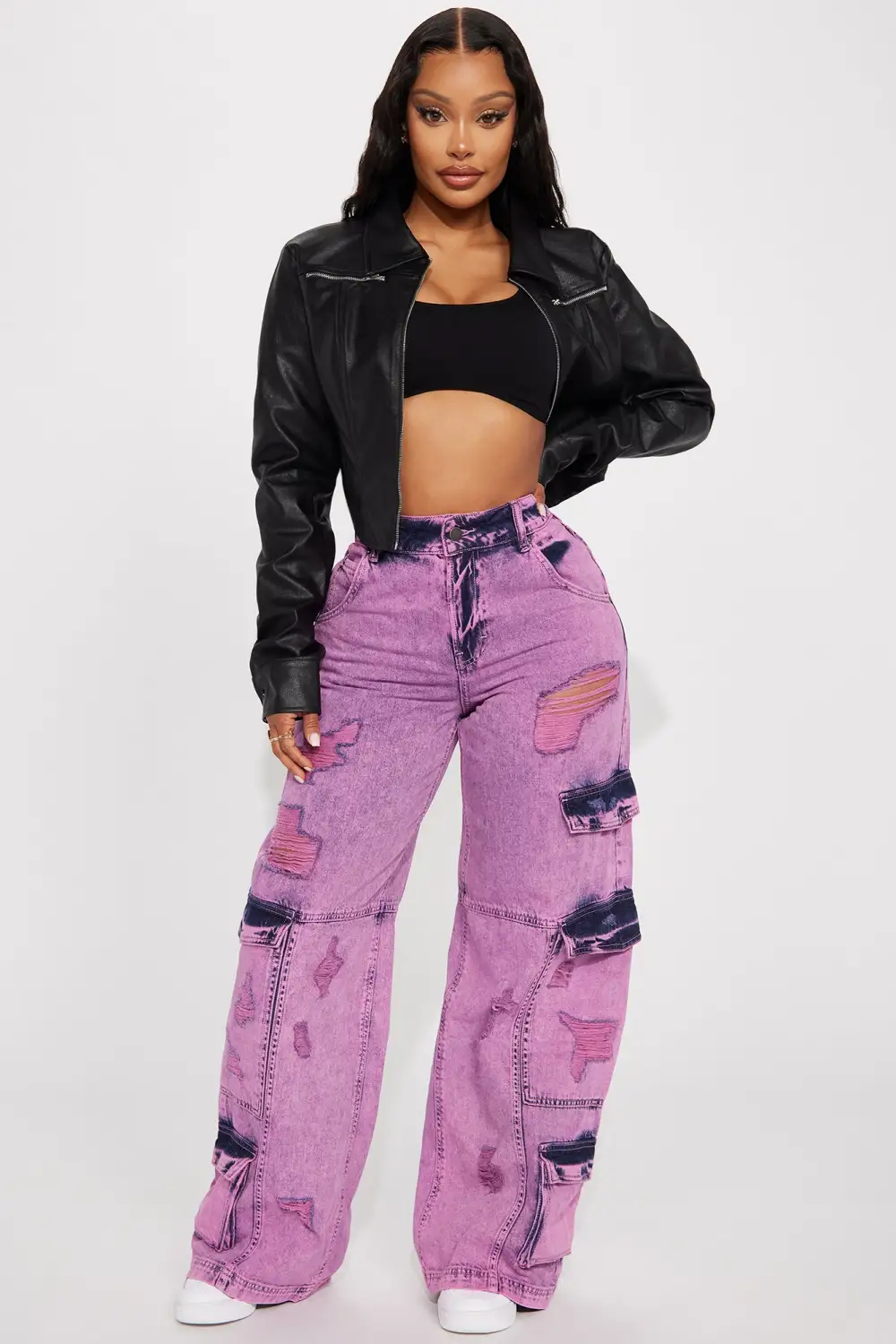 Mixed Signals Ripped Baggy Jeans - Pink-Aldronix
