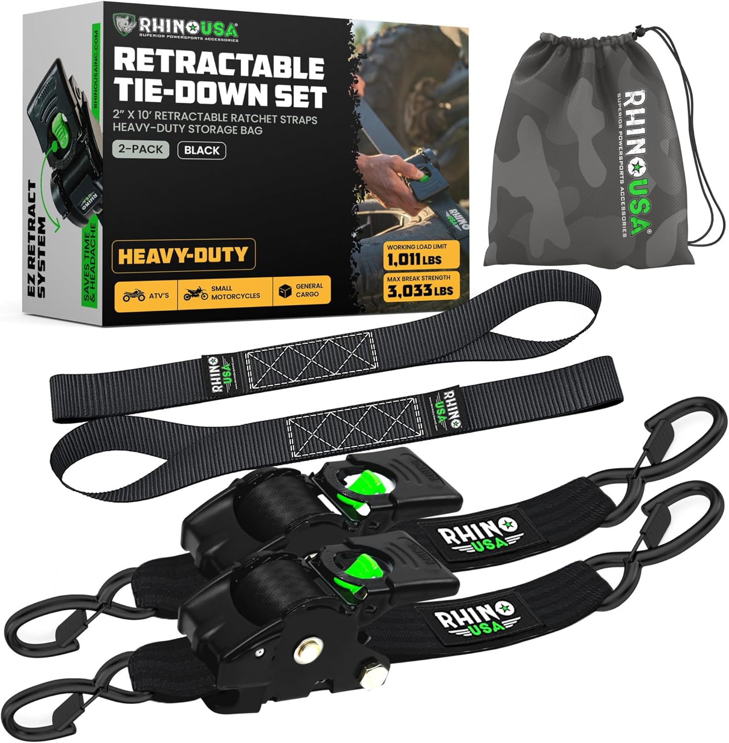 Retractable Ratchet Straps (2-Pack)  (3 lb. Breaking Strength)-Aldronix