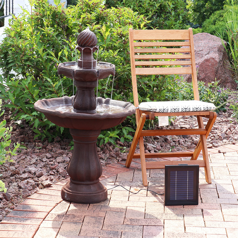 2-Tier Solar-Powered Outdoor Water Fountain with Battery Backup-Aldronix