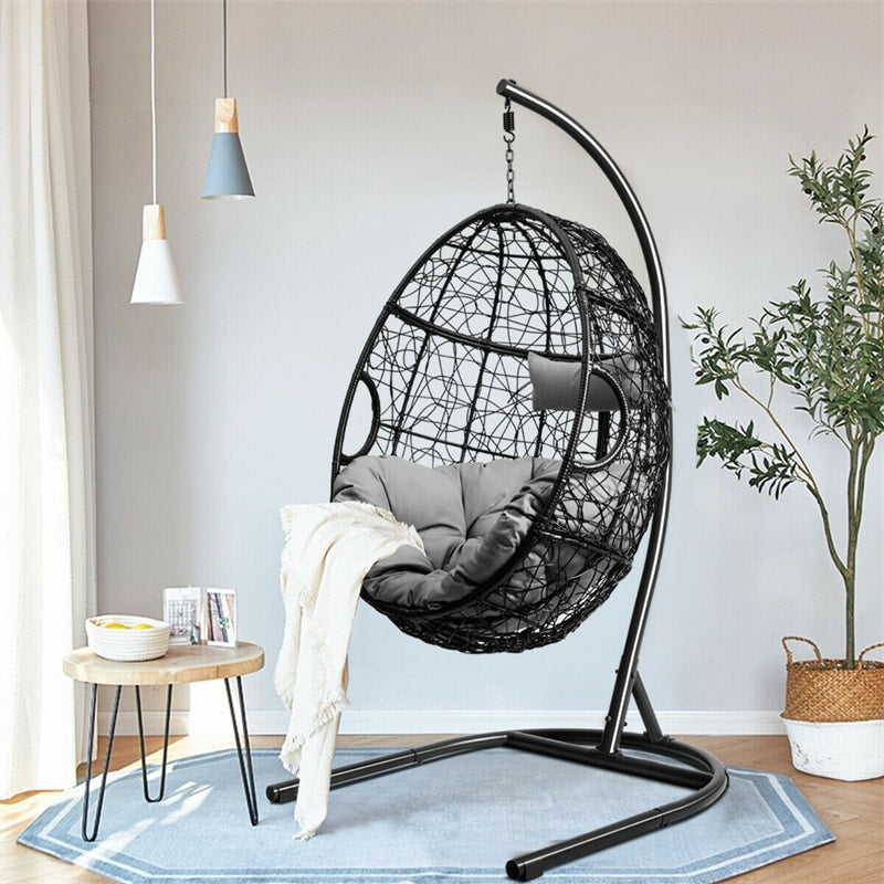 Outdoor Hanging Egg Chair Swing Hammock Chair Set with Stand & Cushion-Aldronix