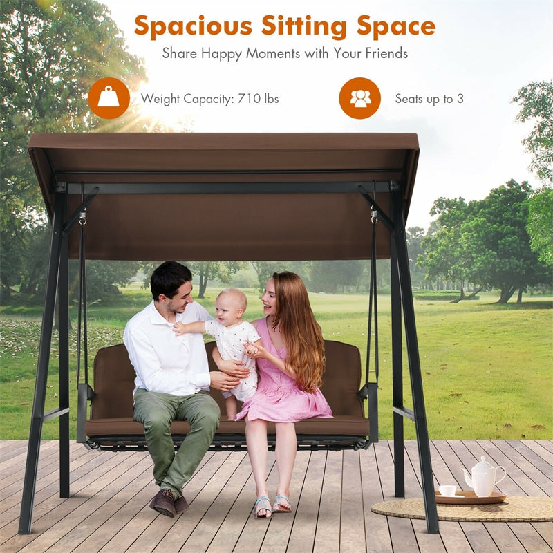 3-Seat Outdoor Porch Swing with Adjustable Tilt Canopy & Removable Cushions-Aldronix