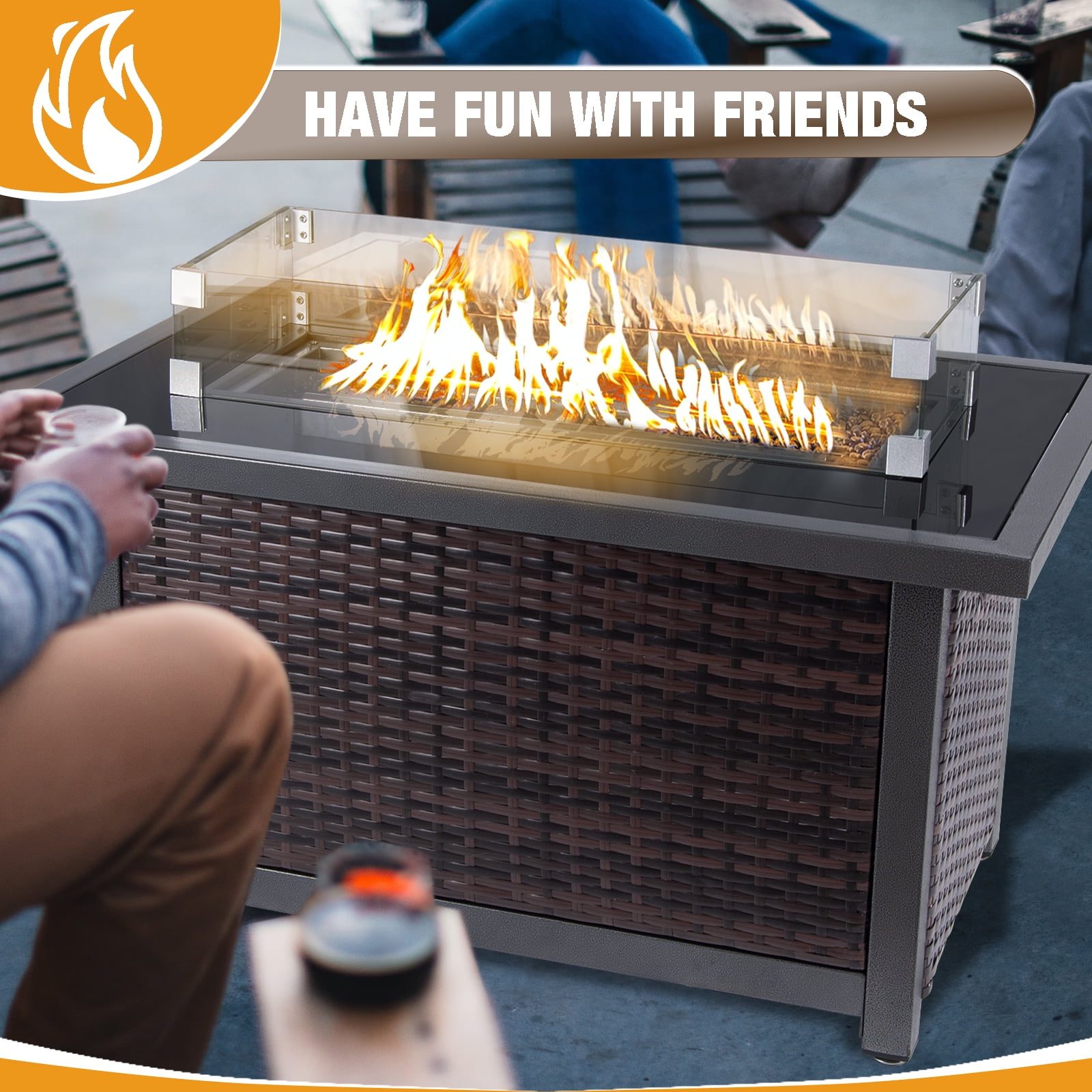 Fire Pit Table, 50,000 BTU Auto-Ignition Fire Pit with Wind Guard-Aldronix