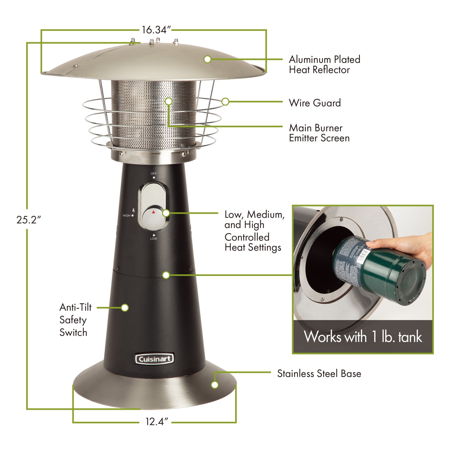11,000 BTU  Stainless Steel  Tabletop Patio Heater-Aldronix