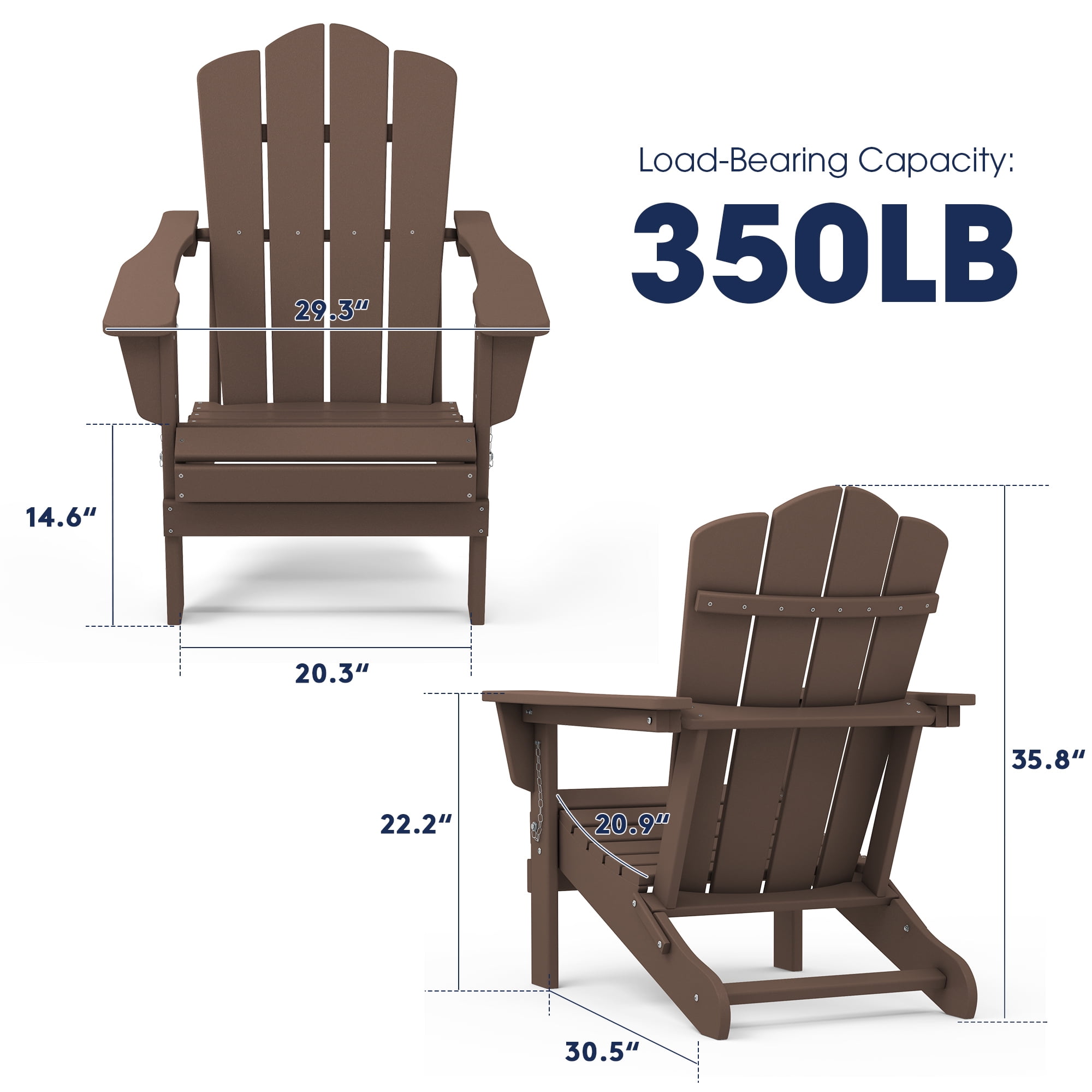 Outdoor Patio Folding HDPE Resin Adirondack Chair, Black-Aldronix