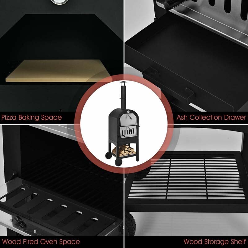 Outdoor Pizza Oven Wood Fire Maker Grill with Pizza Stone & Waterproof Cover-Aldronix